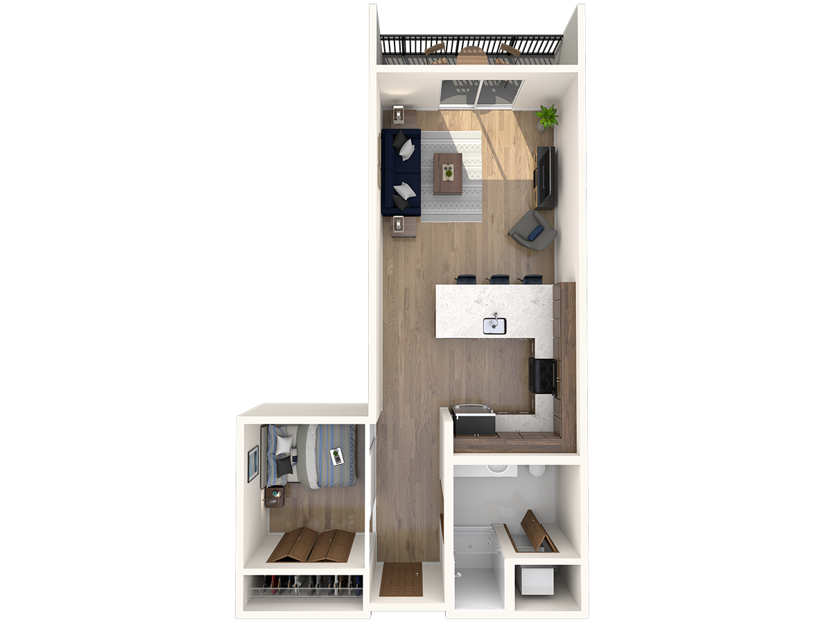 Floor plan for 1 bed, 1 bath, 575 sqft